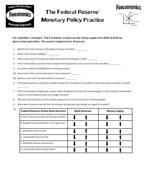 monetary policy and the federal reserve worksheet answers